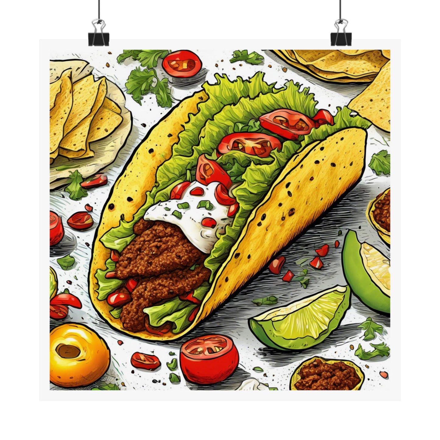 Bold Taco Illustration Foodie Gift Art Poster