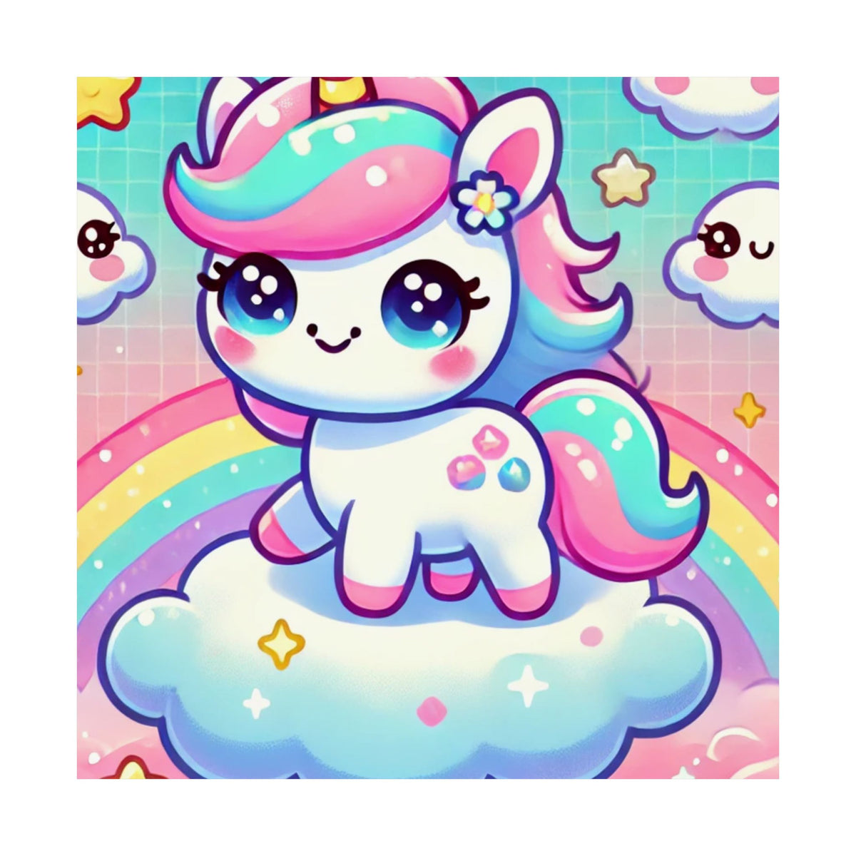 Pastel Rainbow Unicorn Cloud Kawaii Wall Art Poster