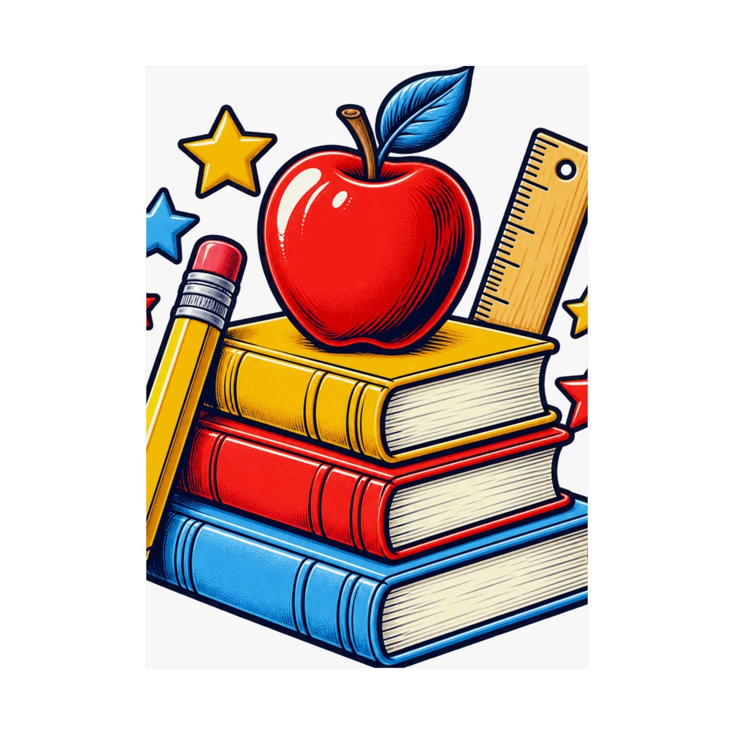 Retro School Books Apple Teacher Appreciation Art Poster