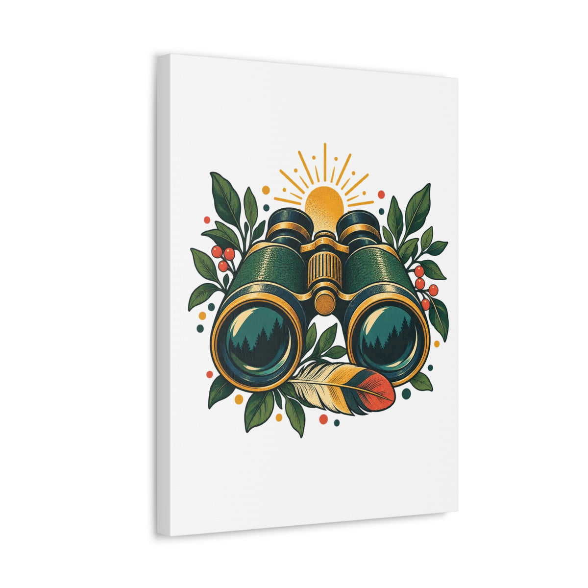 Retro Binoculars and Botanical Birdwatching Art Canvas