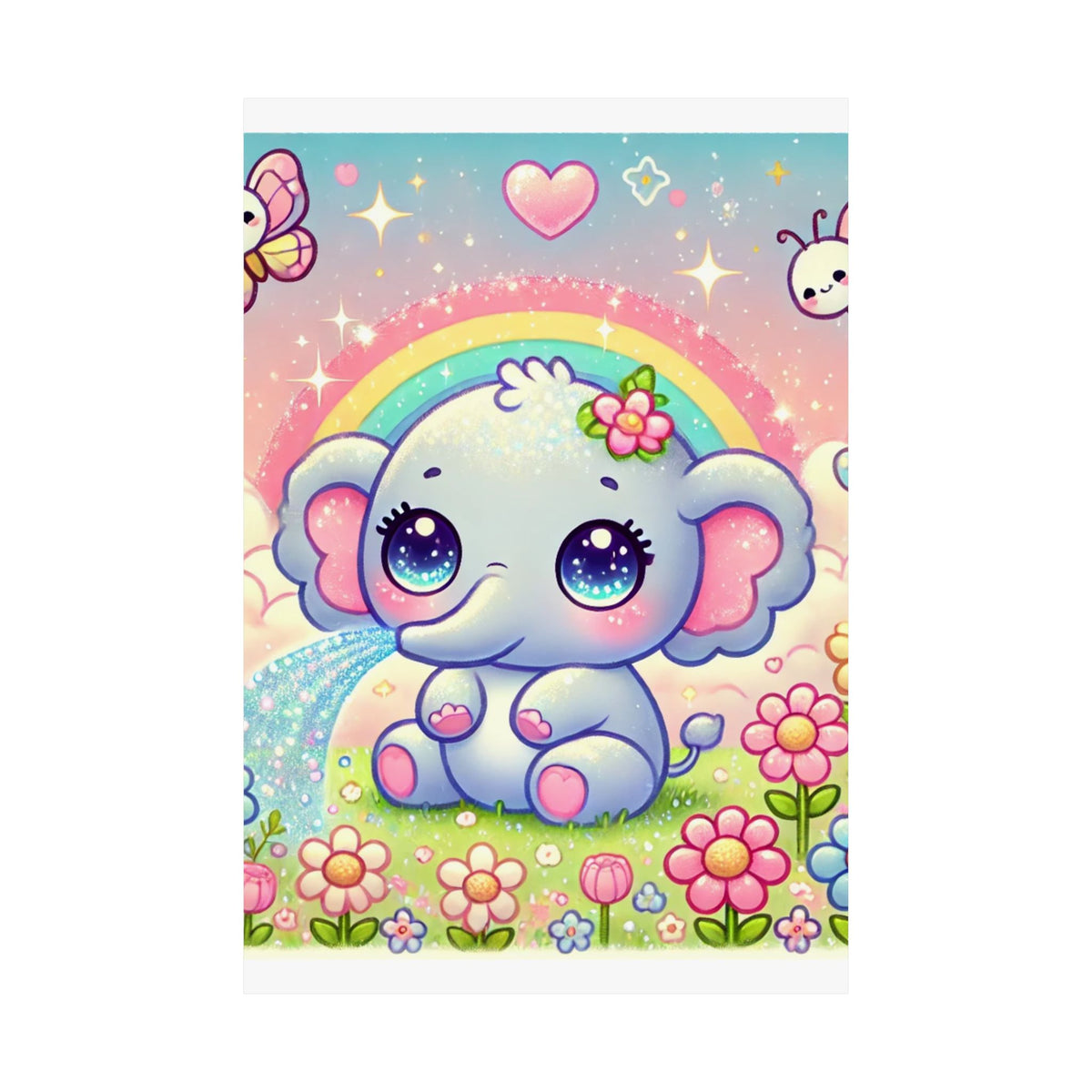 Pastel Rainbow Baby Elephant Floral Wall Art Poster