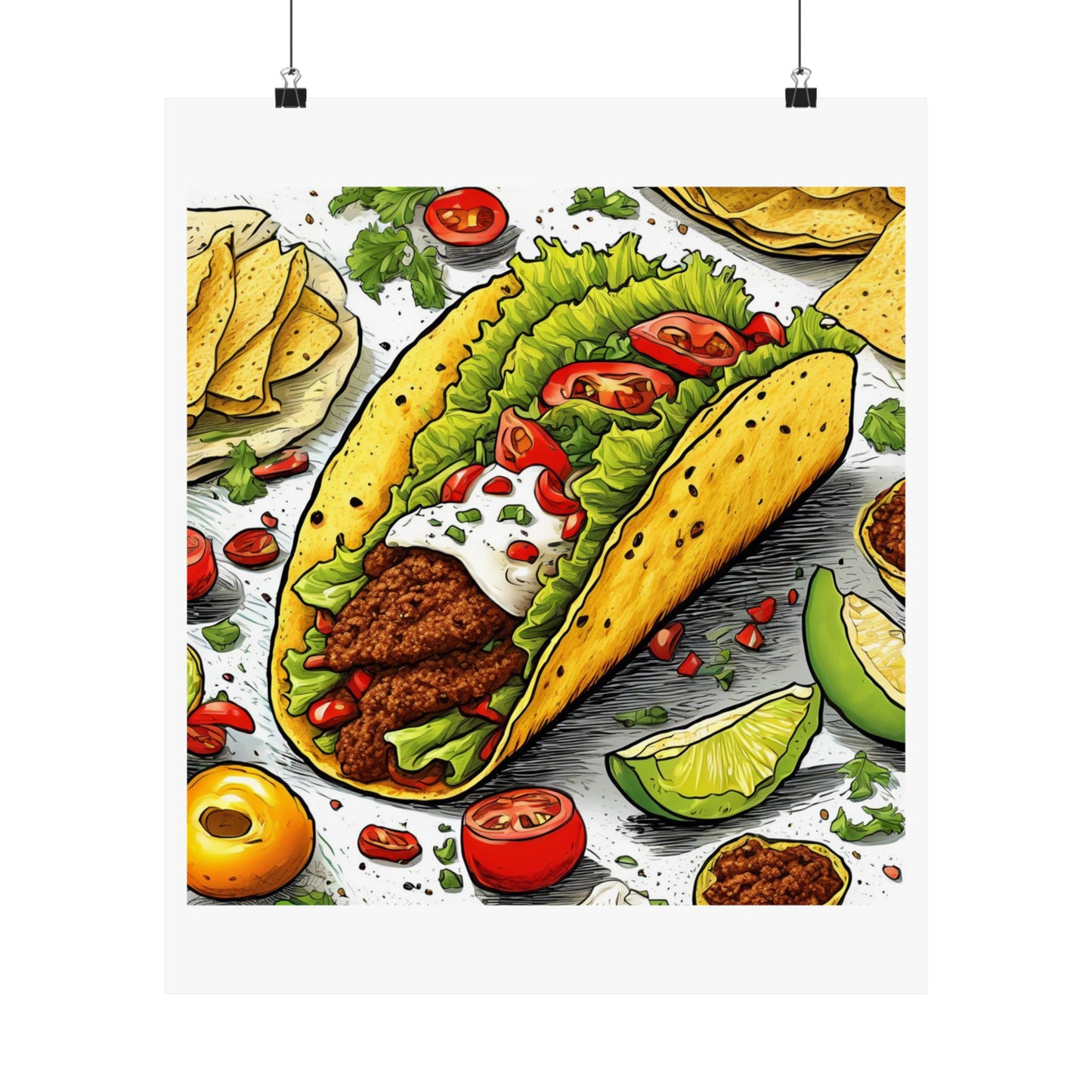 Bold Taco Illustration Foodie Gift Art Poster
