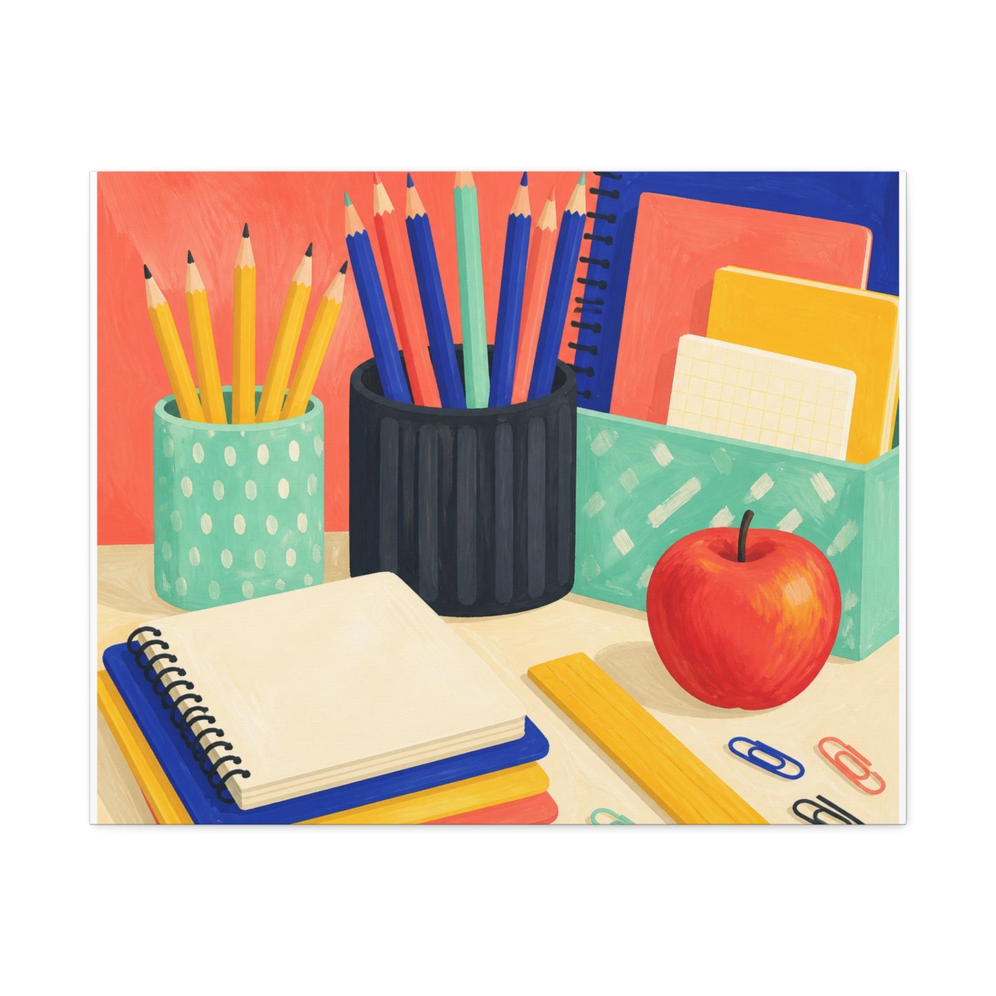 Colorful Teacher Desk Supplies Art Canvas Art