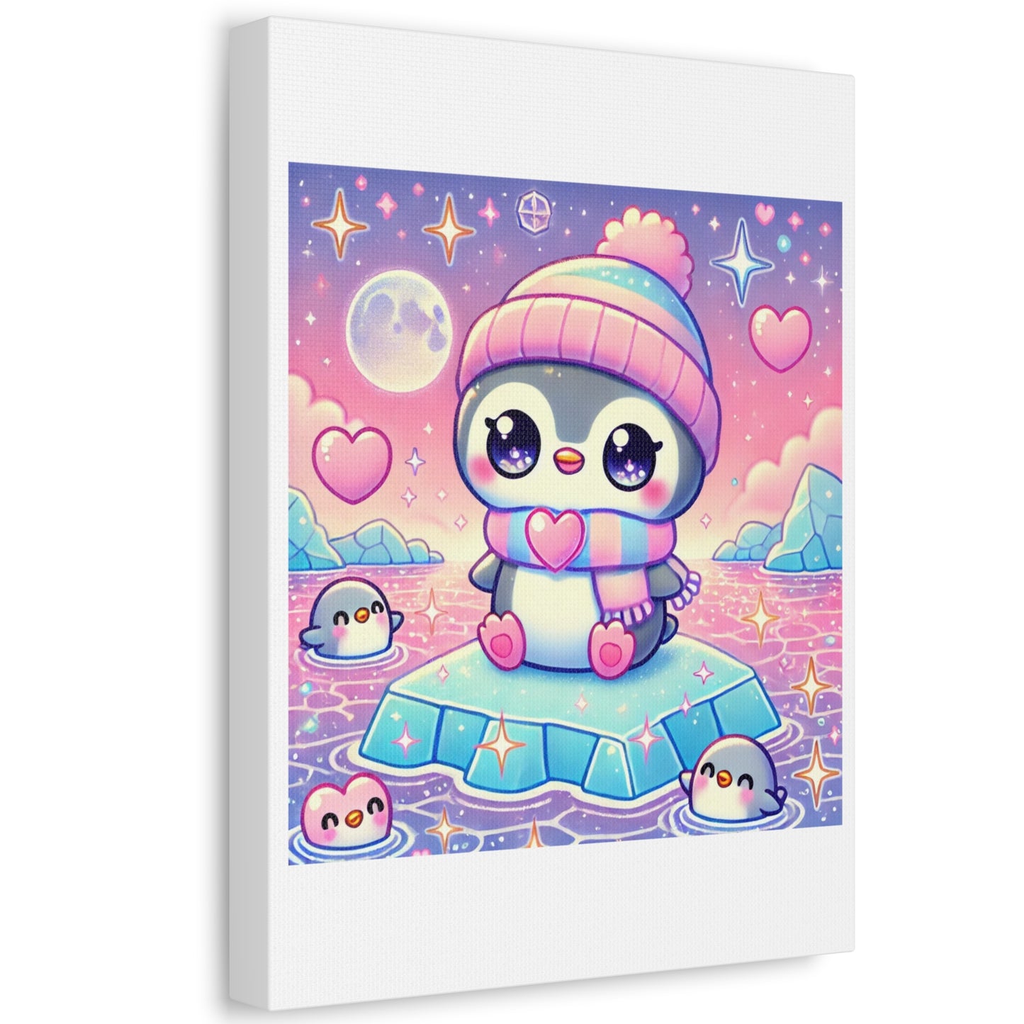 Cute Winter Penguin Ice Floe Kawaii Art Canvas