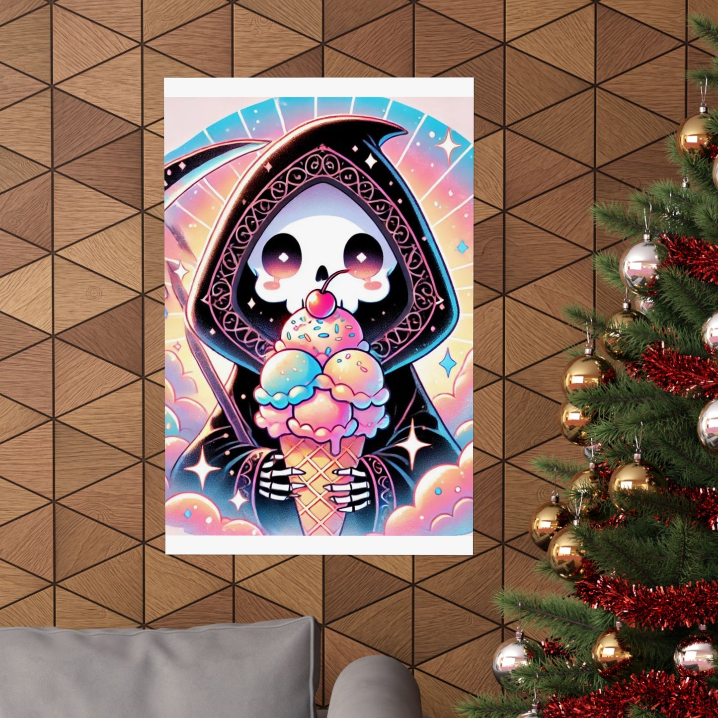 Cute Grim Reaper Ice Cream Pastel Novelty Poster