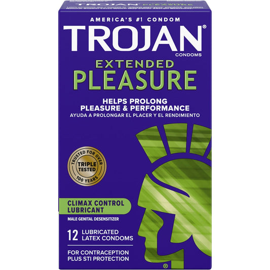 Trojan Condoms, Latex, Lubricated, Extended Pleasure 4 x 12