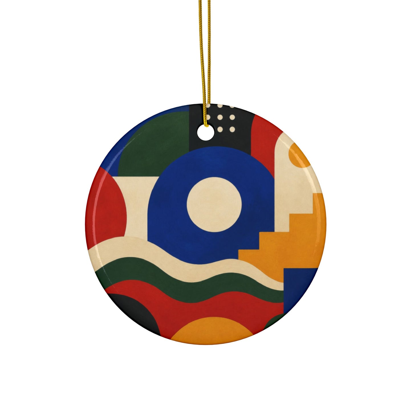 Bold Geometric Balance Abstract Art Ceramic Ornament, Holiday Keepsake and Gift