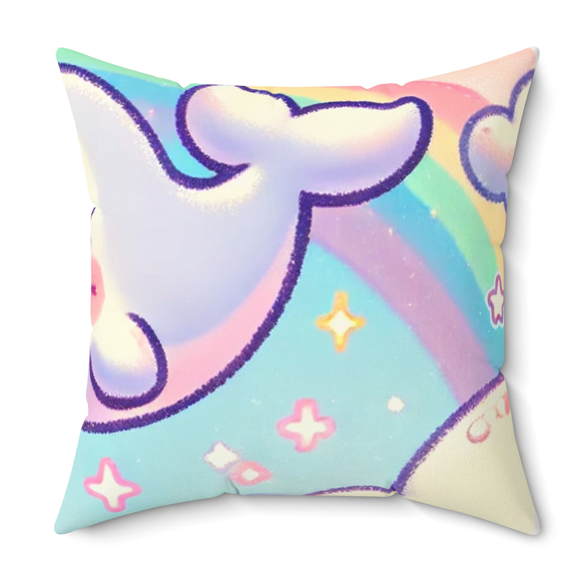 Kawaii Rainbow Whale Pastel Cloud Decorative Pillow