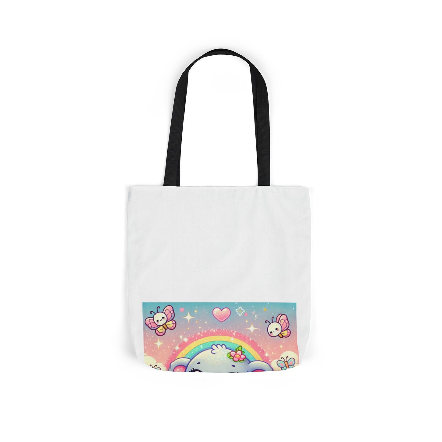 Pastel Rainbow Baby Elephant Floral Canvas Tote Bag