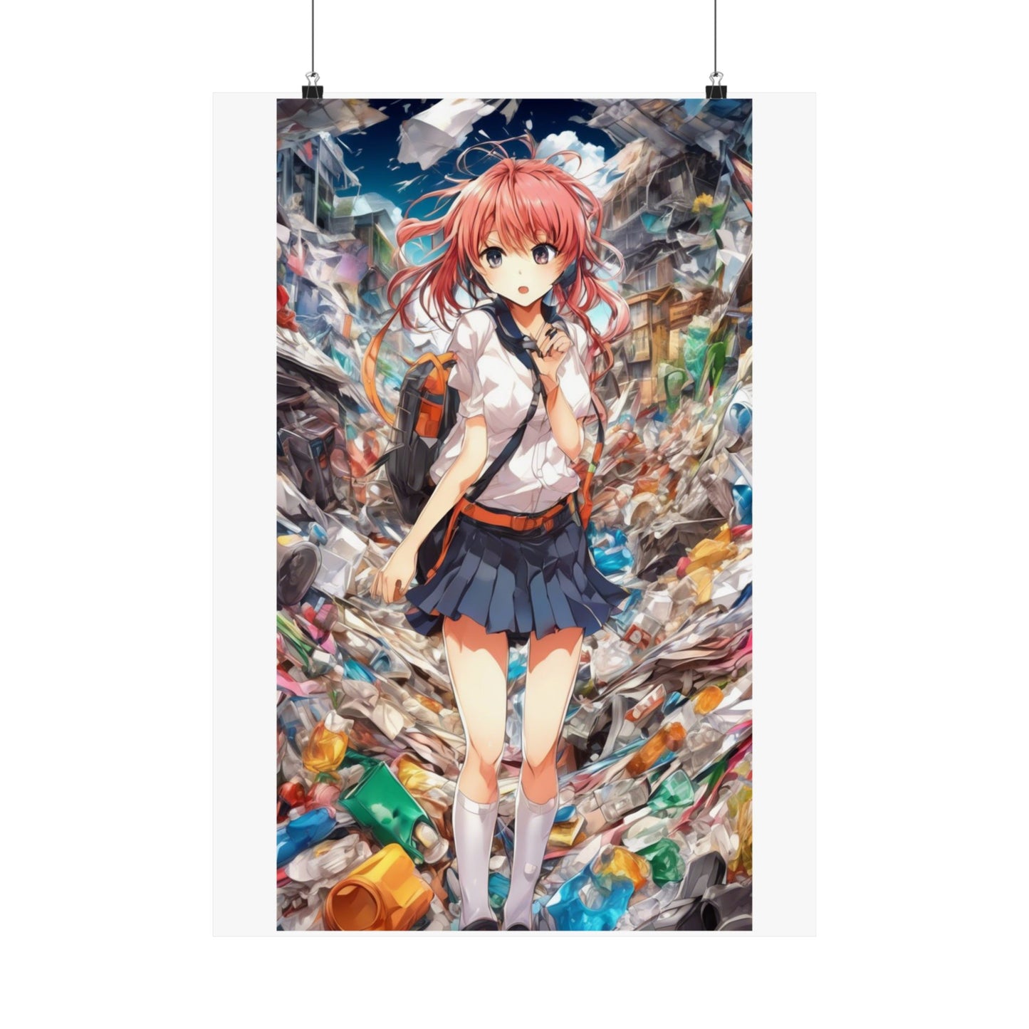 Recycling Day Anime Schoolgirl Eco Street Art Poster