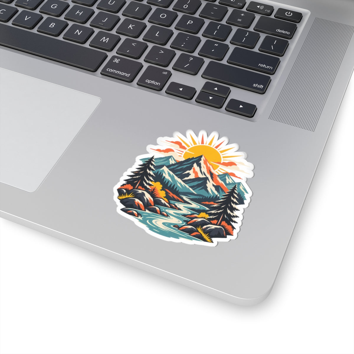 Alpine Sunrise River Mountain Adventure Art Sticker