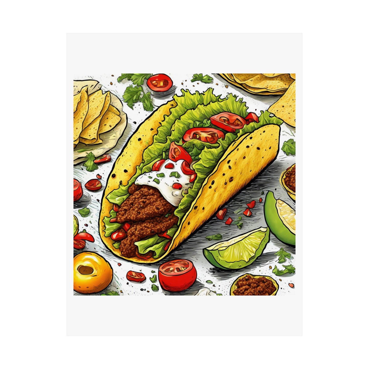 Bold Taco Illustration Foodie Gift Art Poster
