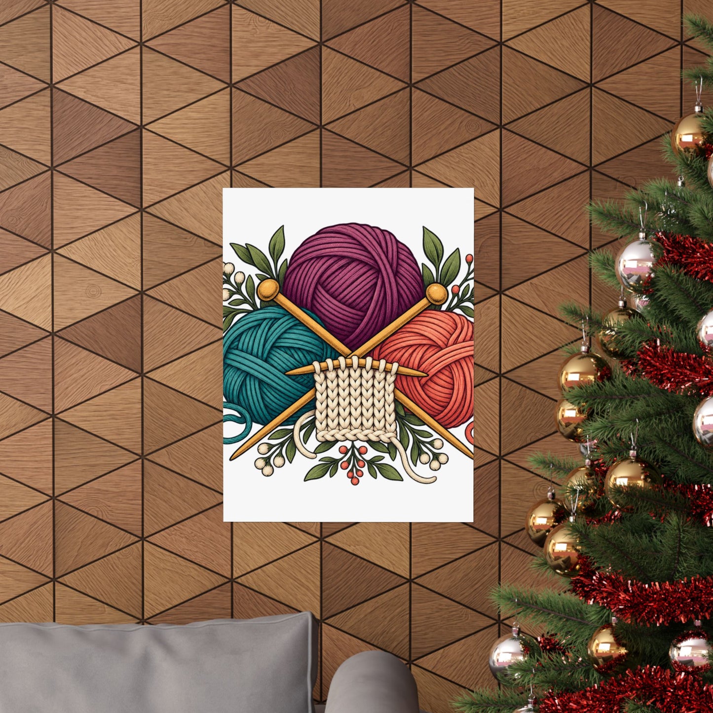 Retro Yarn and Knitting Botanical Art Poster