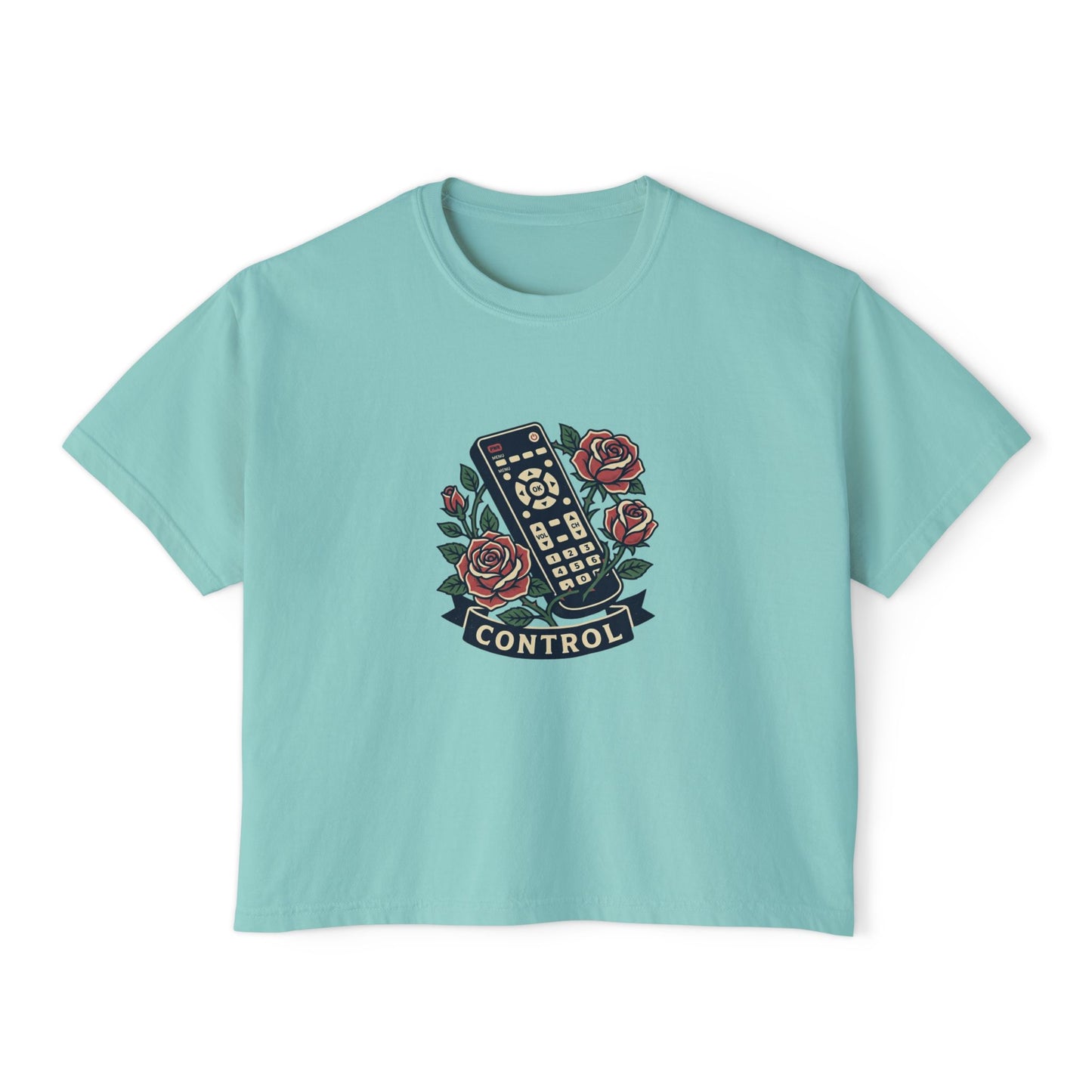TV Remote with Roses Control Tee | Retro Remote, Floral Graphic Shirt T T-Shirt Women's Ladies Flowers Binge Watcher Gift