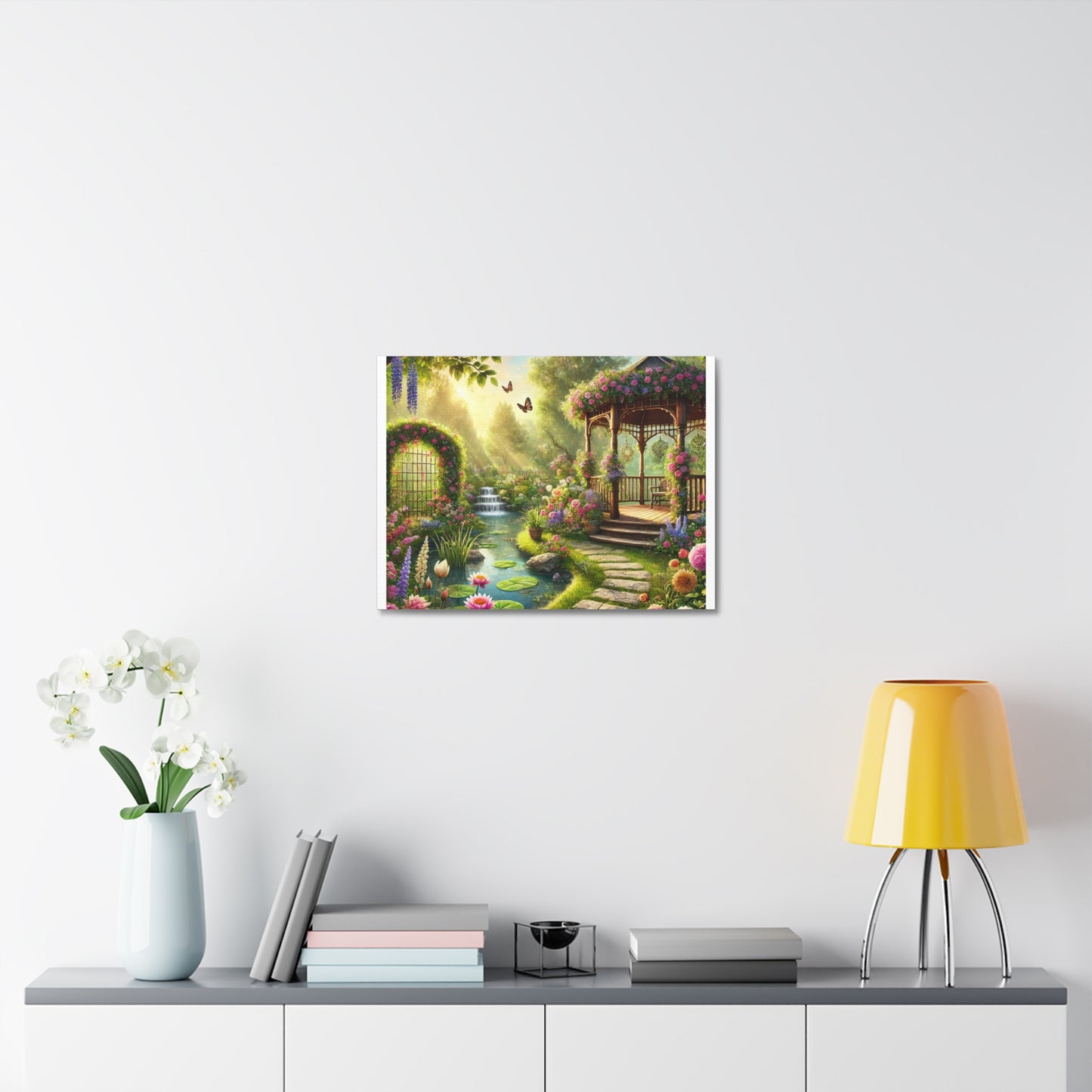 Sunlit Rose Gazebo Cottage Garden Canvas Wall Art