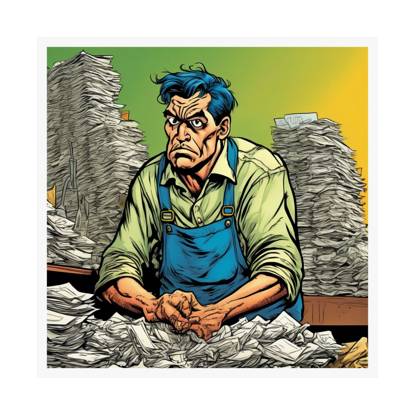 Paperwork Chaos Desk Worker Funny Office Art Poster