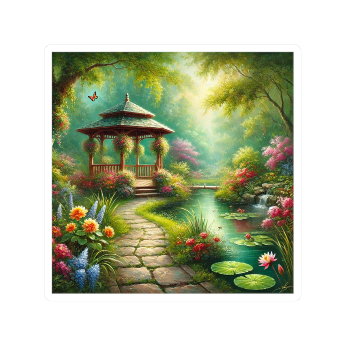 Spring Garden Gazebo Floral Landscape Sticker