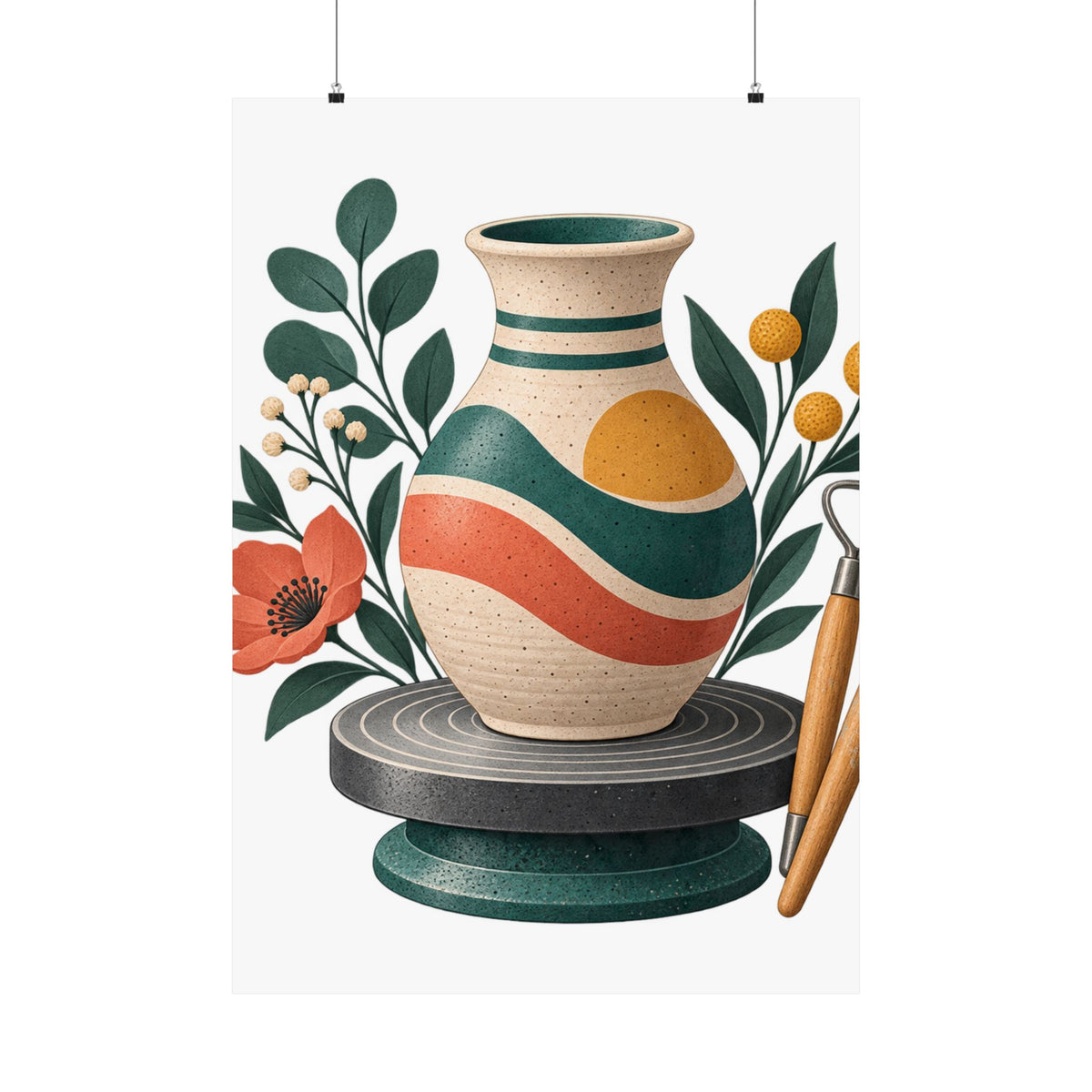 Midcentury Pottery Botanical Art Poster