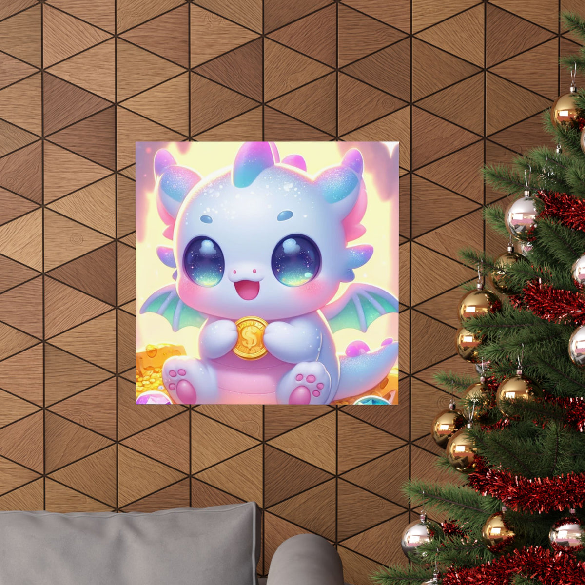 Pastel Treasure Dragon Kawaii Fantasy Wall Art Poster