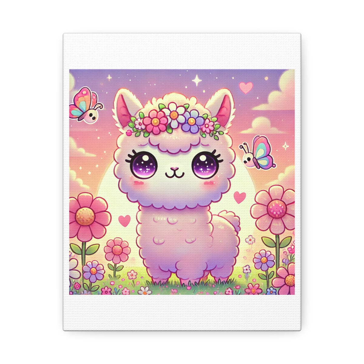 Pastel Floral Alpaca Garden Kawaii Canvas Wall Art