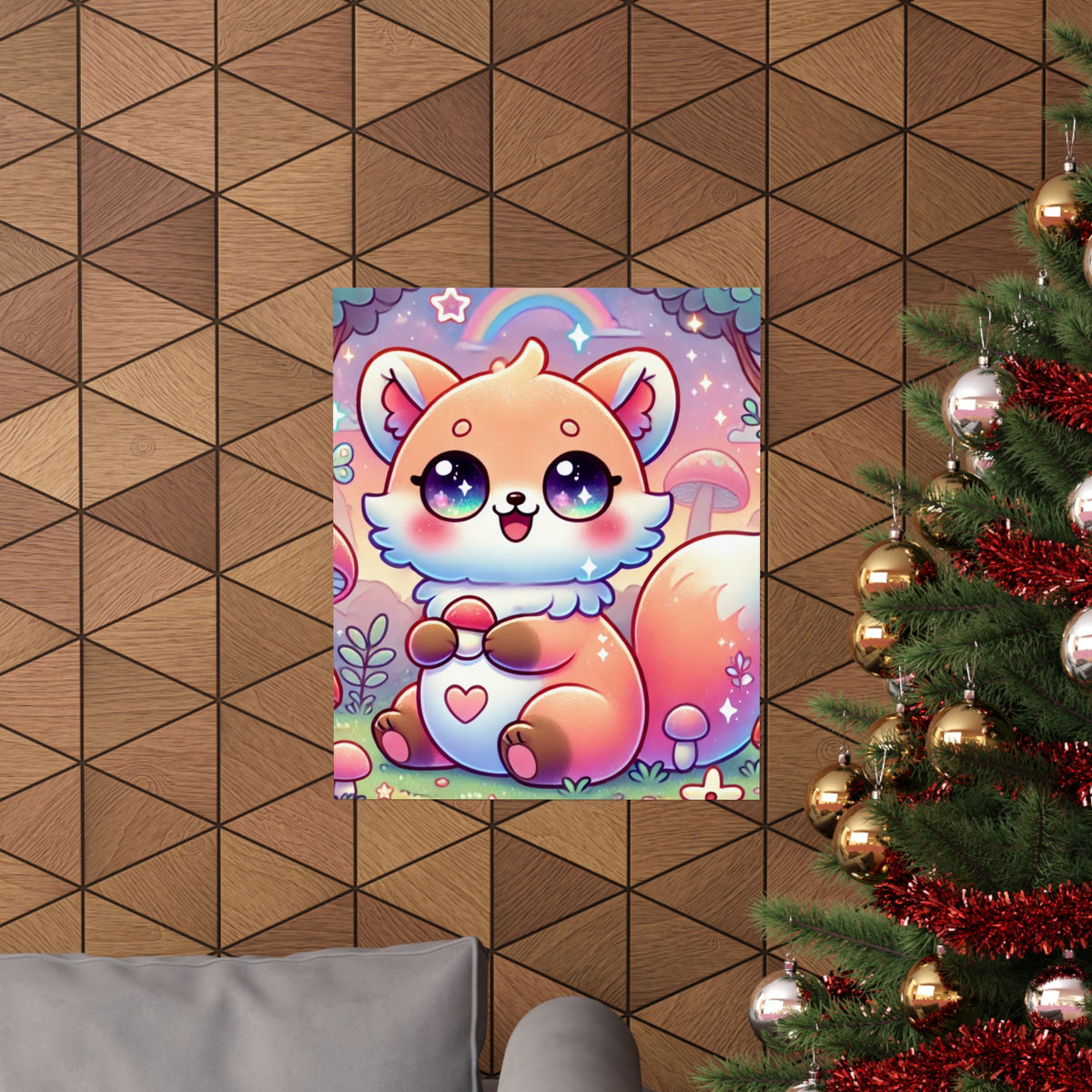 Pastel Woodland Fox Mushroom Kawaii Wall Art Poster