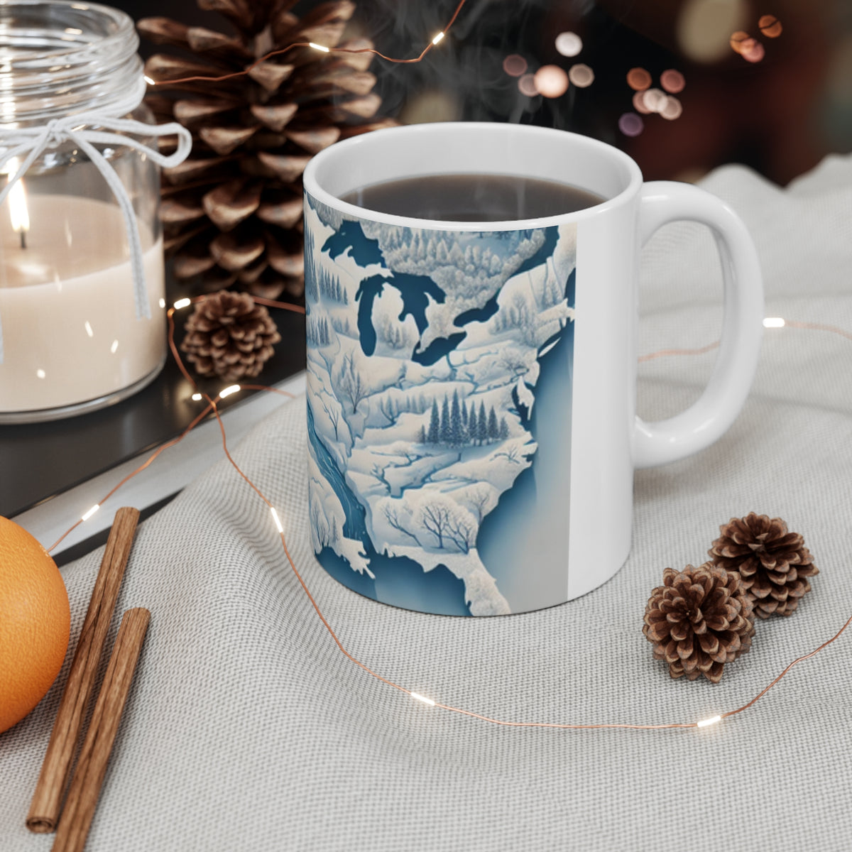 Winter USA Dreamscape Snowy Map Coffee Mug Travel Gift