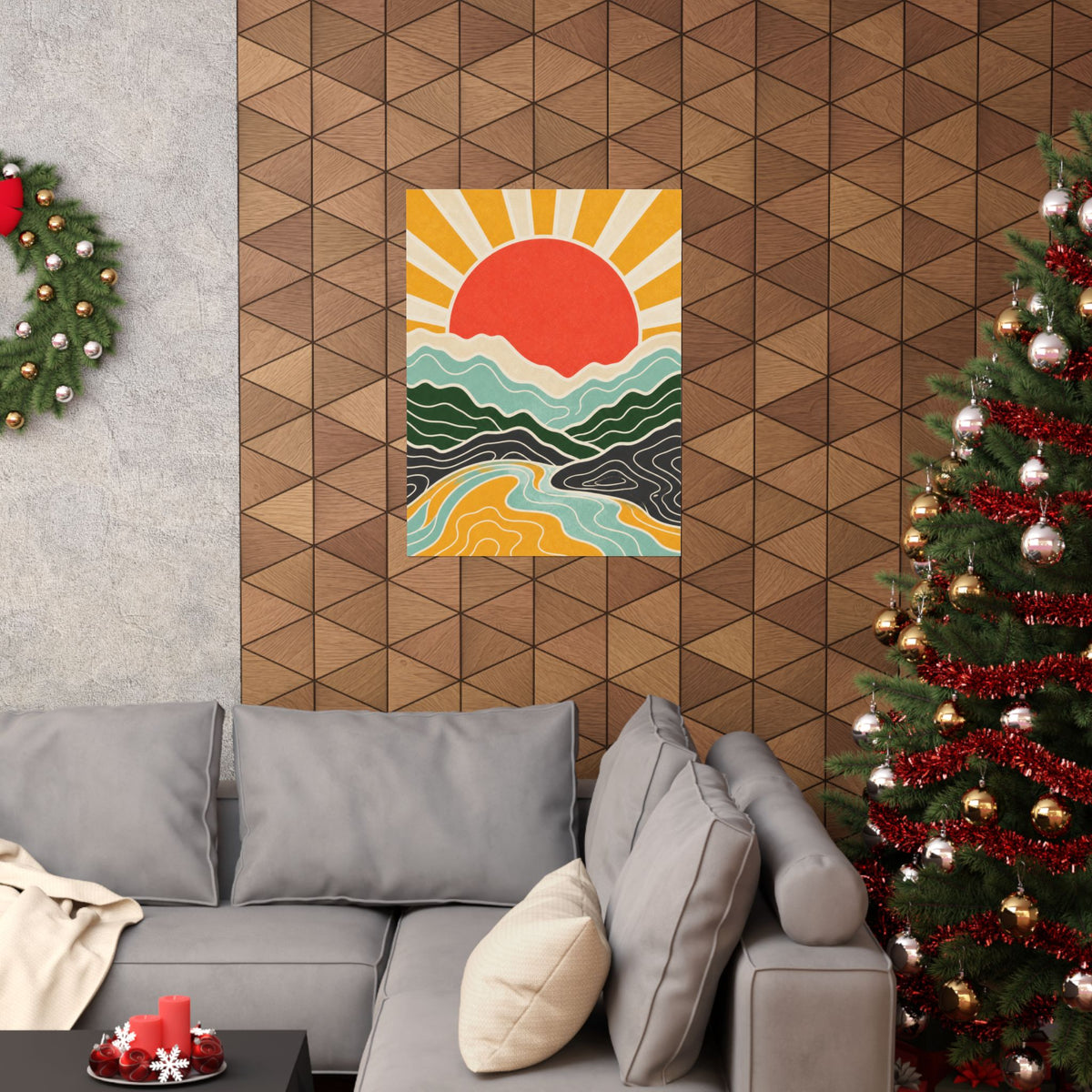 Topographic Sunrise Mid Century Mountain Art Poster
