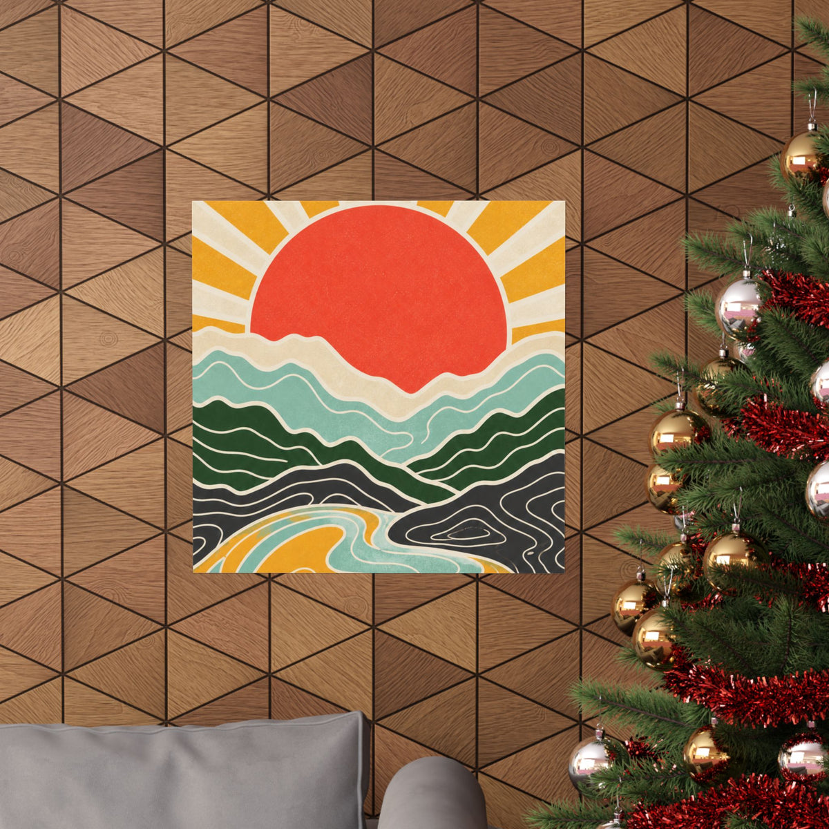 Topographic Sunrise Mid Century Mountain Art Poster
