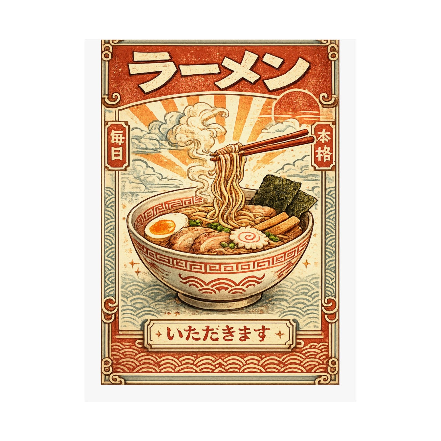 Vintage Ramen Bowl Japanese Food Art Poster