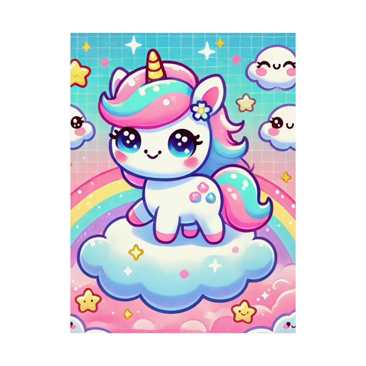 Pastel Rainbow Unicorn Cloud Kawaii Wall Art Poster