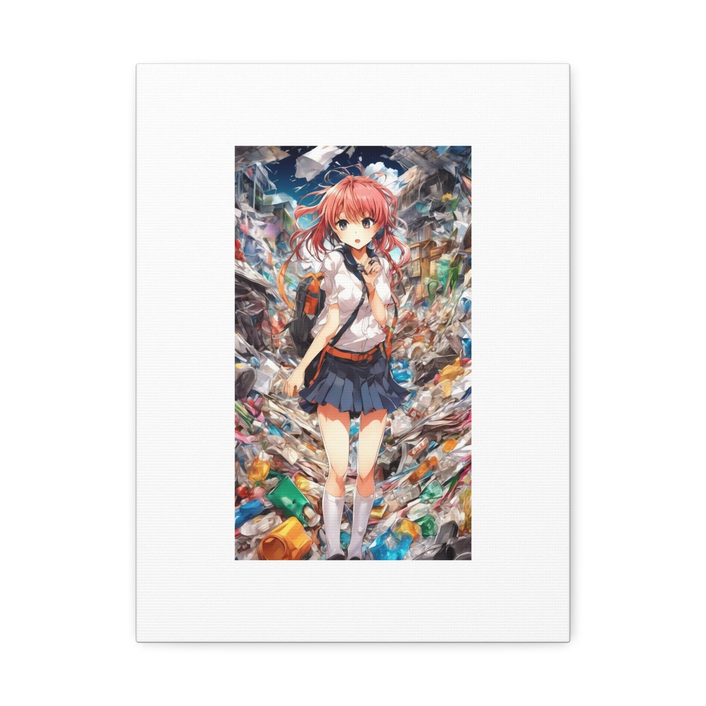 Recycling Day Anime Schoolgirl Eco Street Art Canvas