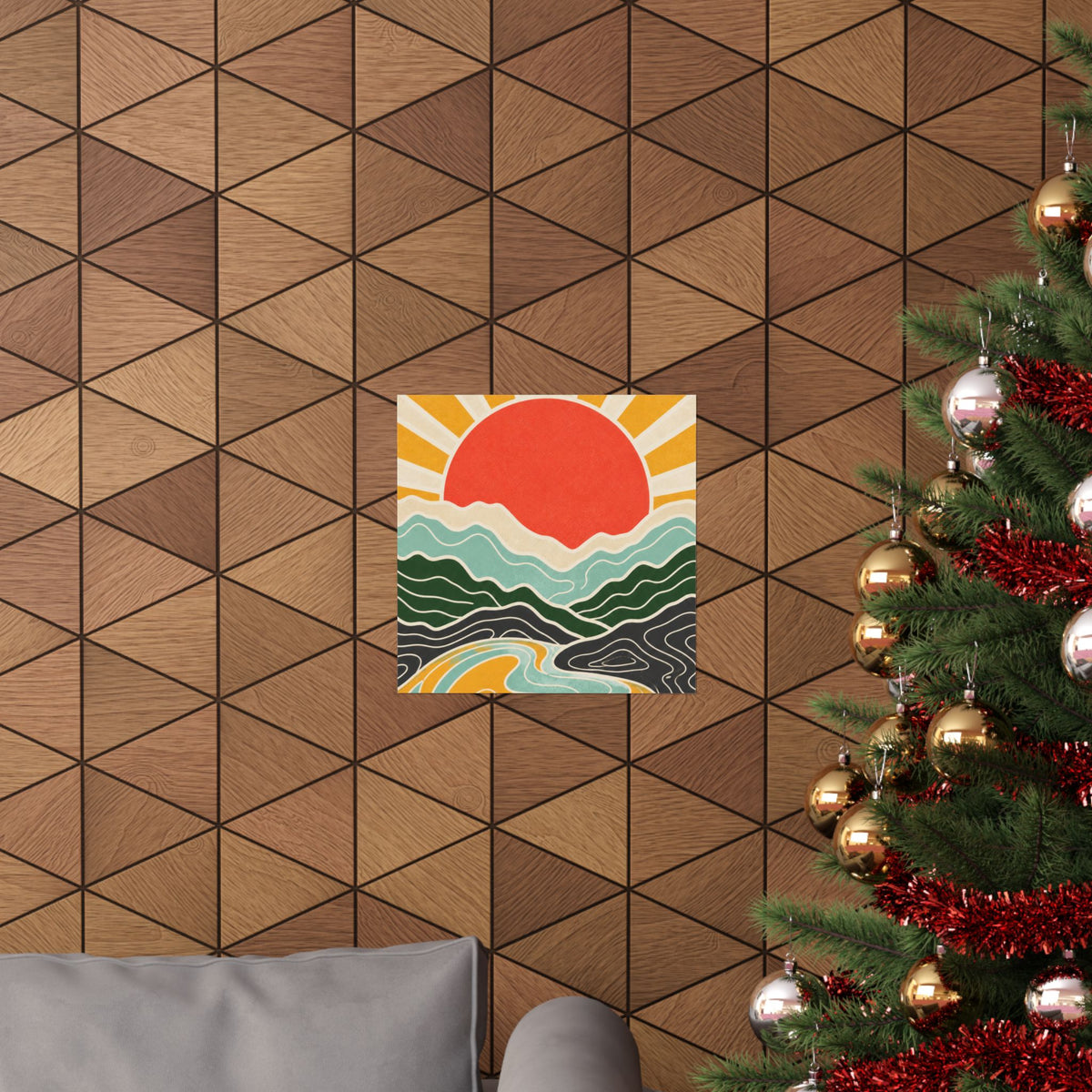 Topographic Sunrise Mid Century Mountain Art Poster