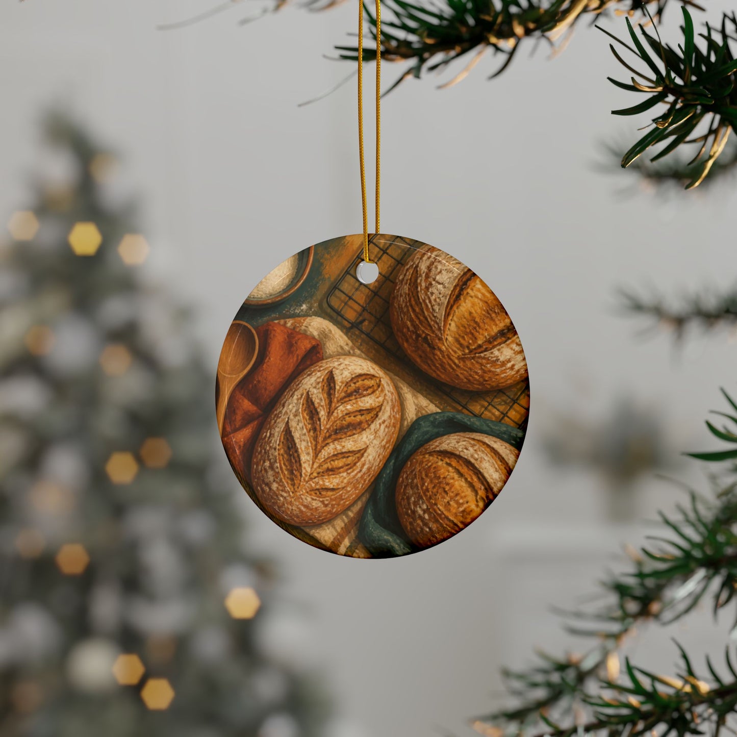 Artisan Bread Baking Still Life Ceramic Ornament, Holiday Keepsake and Gift