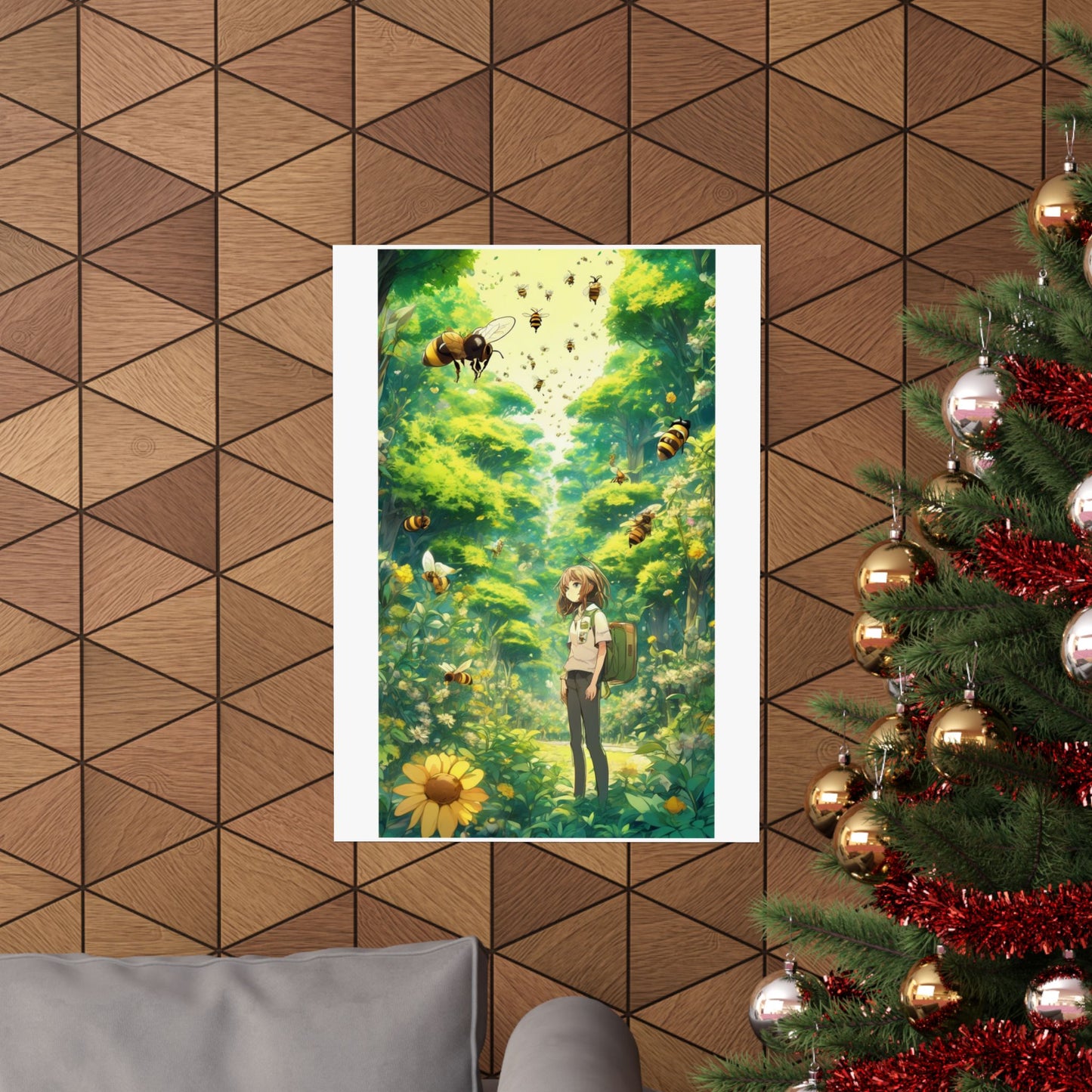 Bee Garden Explorer Anime Nature Art Poster