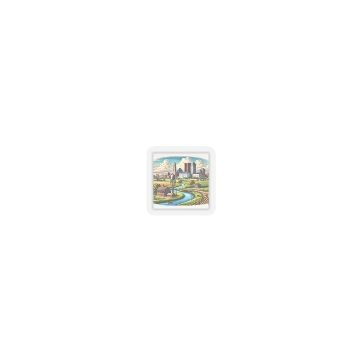 Rural River City Skyline Hometown Landscape Sticker