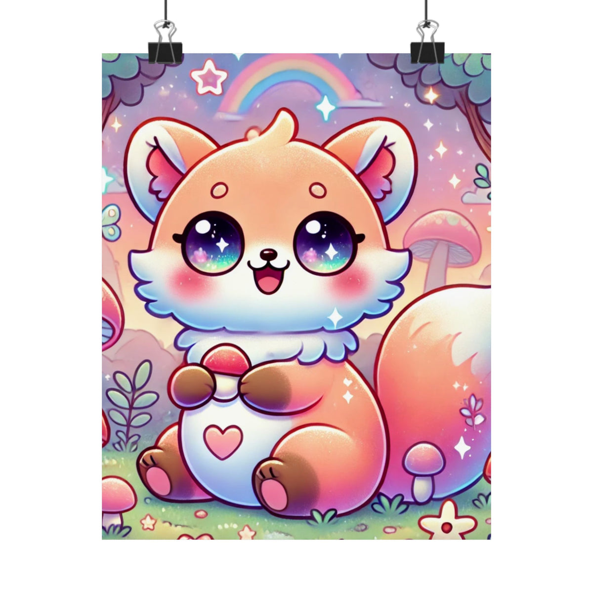 Pastel Woodland Fox Mushroom Kawaii Wall Art Poster