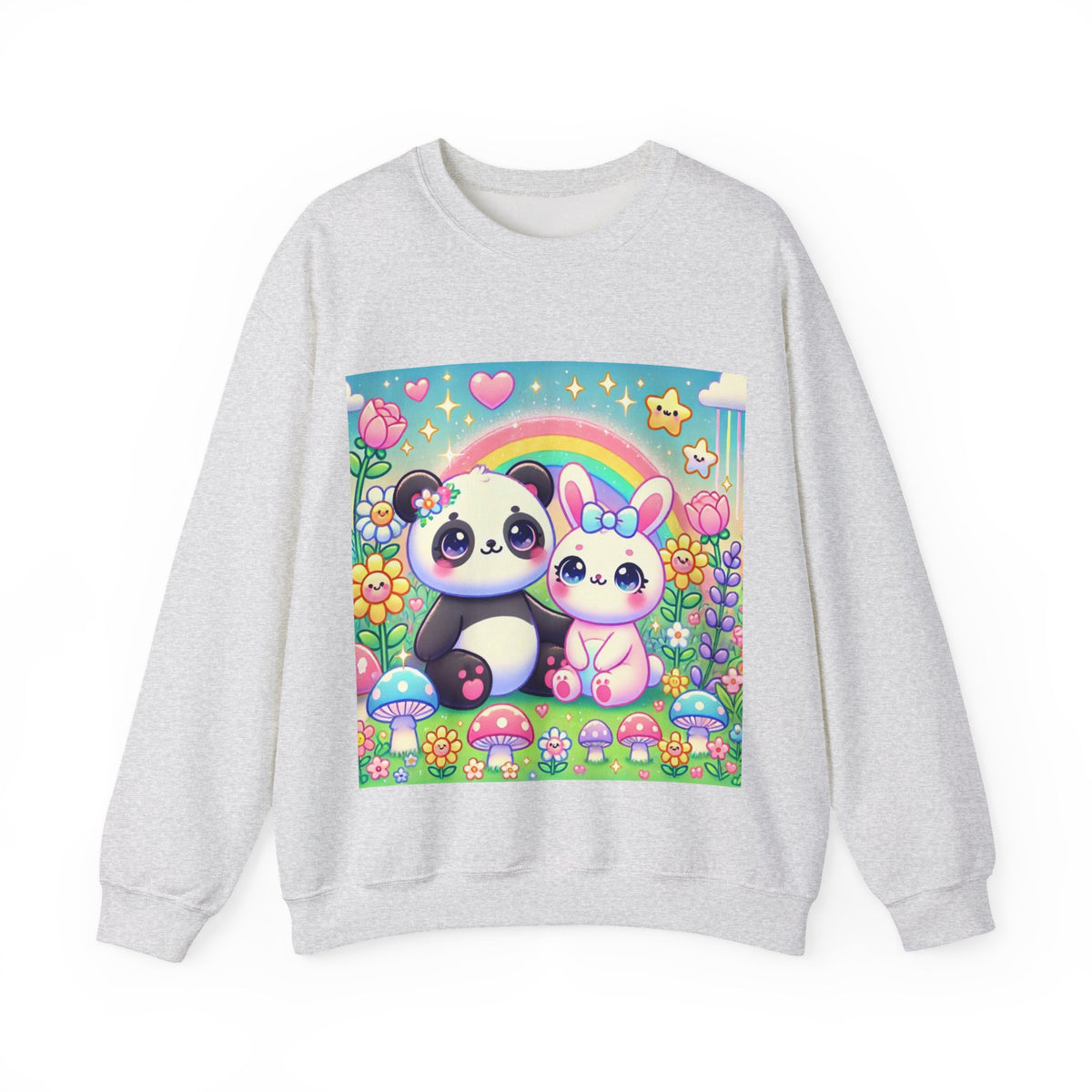 Pastel Panda and Bunny Rainbow Garden Sweatshirt