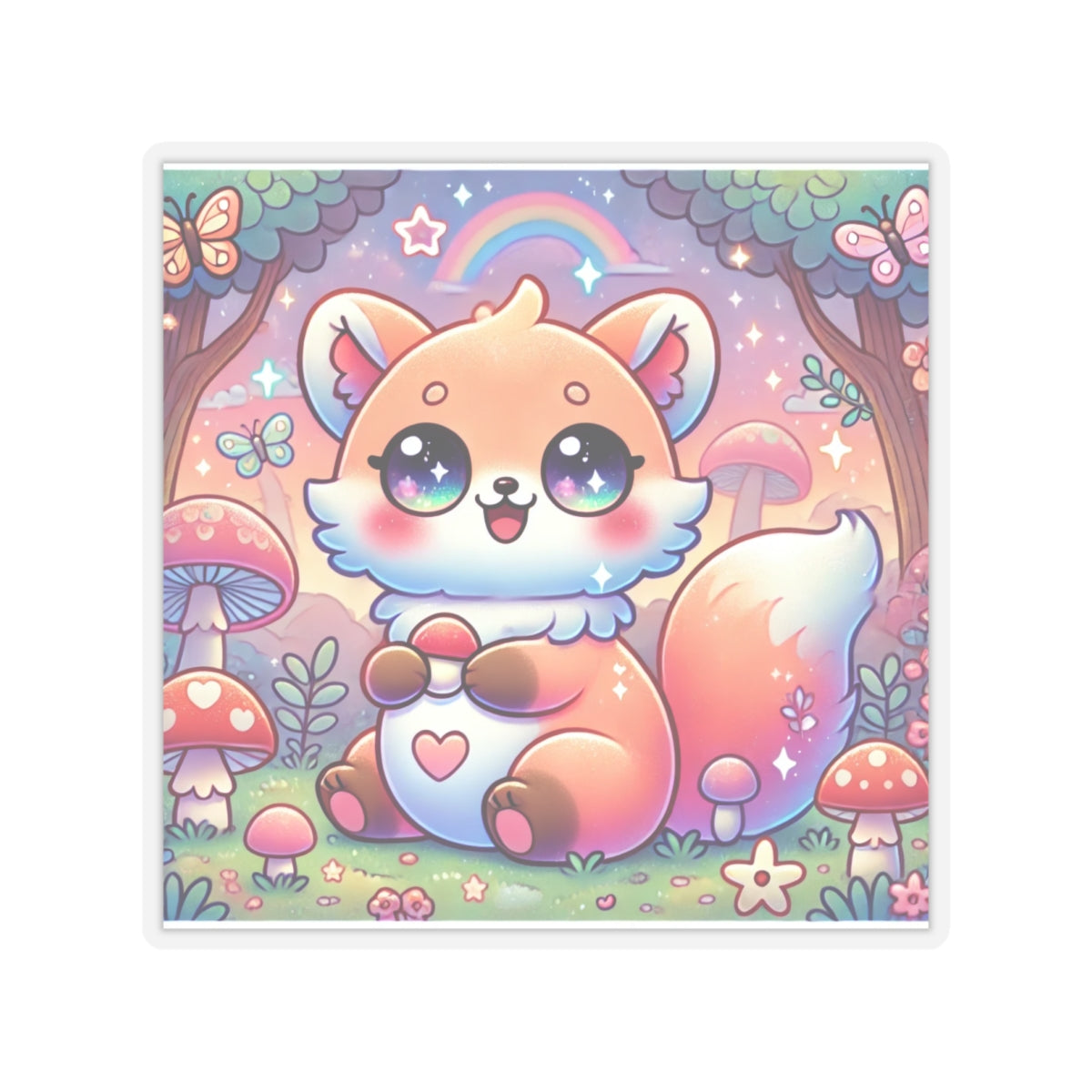 Pastel Woodland Fox Mushroom Kawaii Sticker