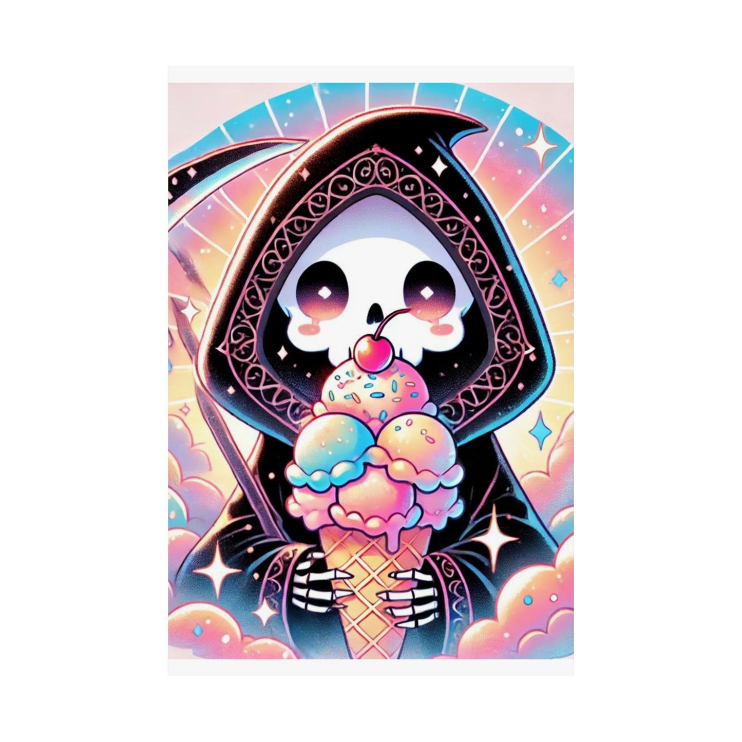Cute Grim Reaper Ice Cream Pastel Novelty Poster