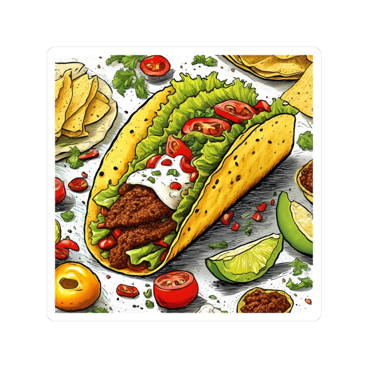 Bold Taco Illustration Foodie Gift Art Sticker