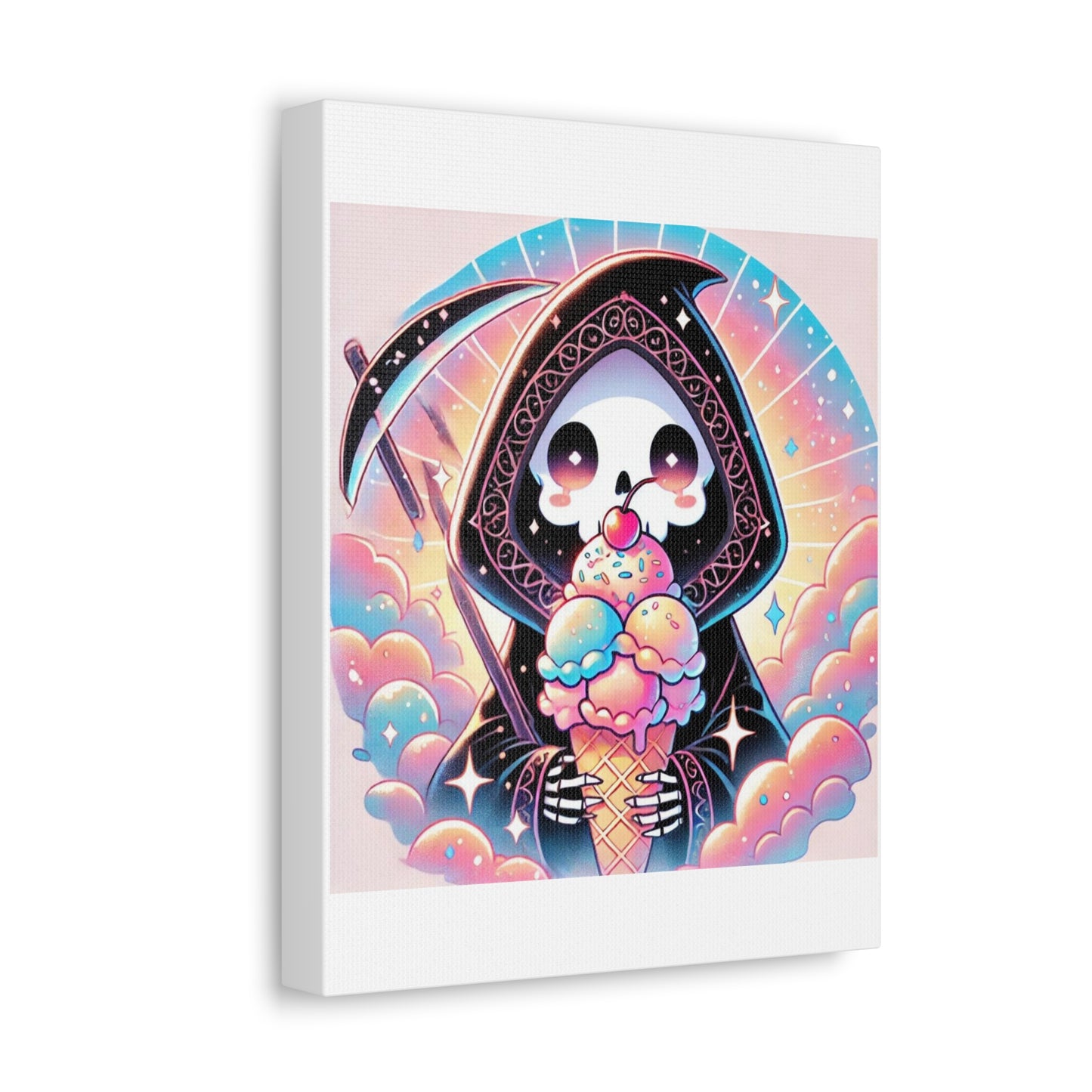 Cute Grim Reaper Ice Cream Pastel Canvas Art