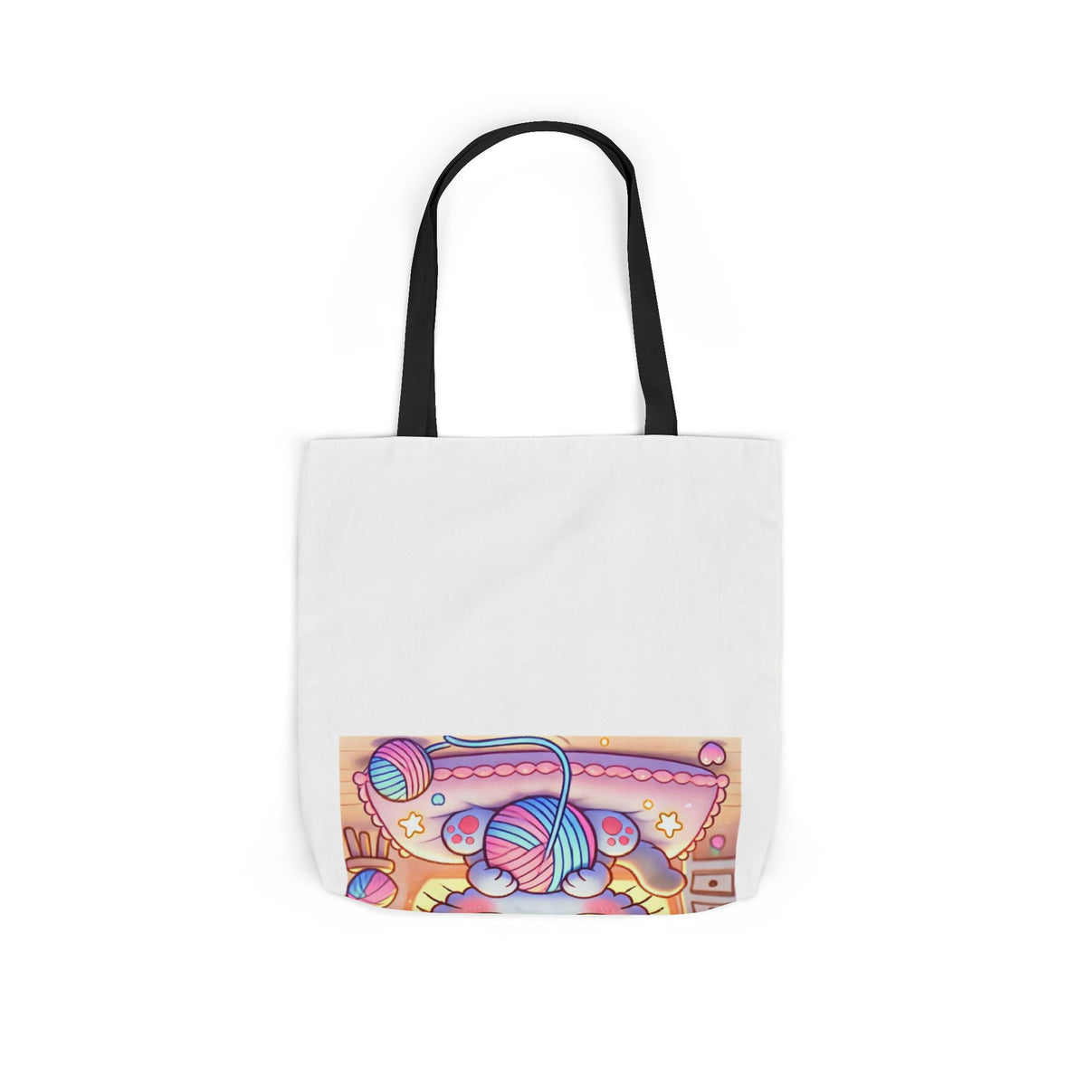 Cozy Kawaii Knitting Cat Pastel Yarn Canvas Tote Bag