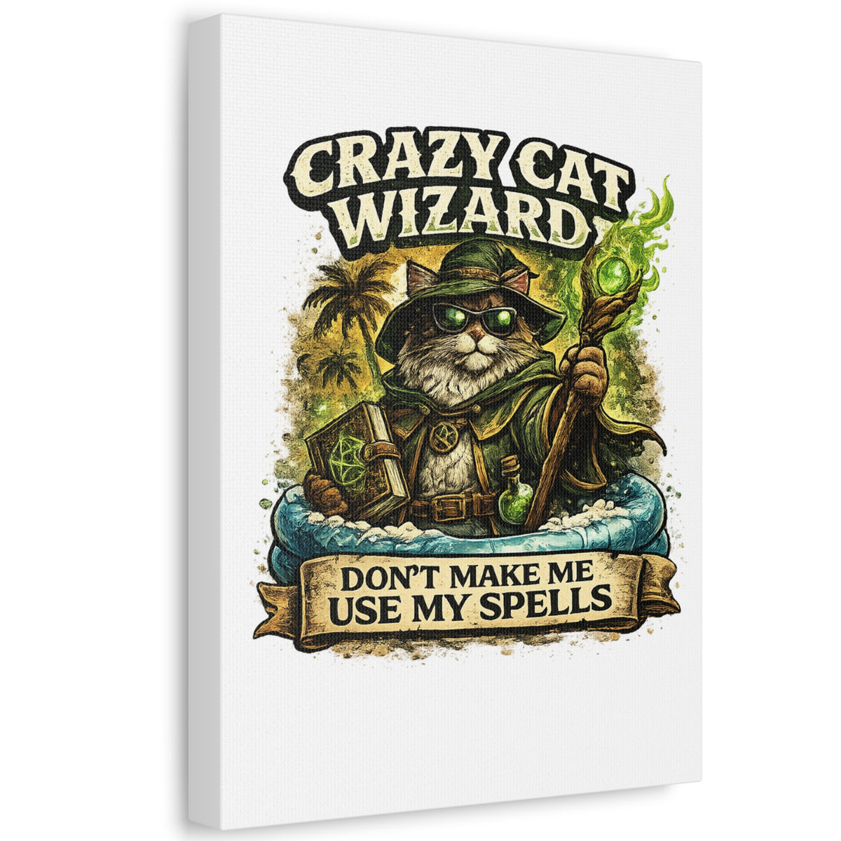 Crazy Cat Wizard Funny Fantasy Magic Canvas Art
