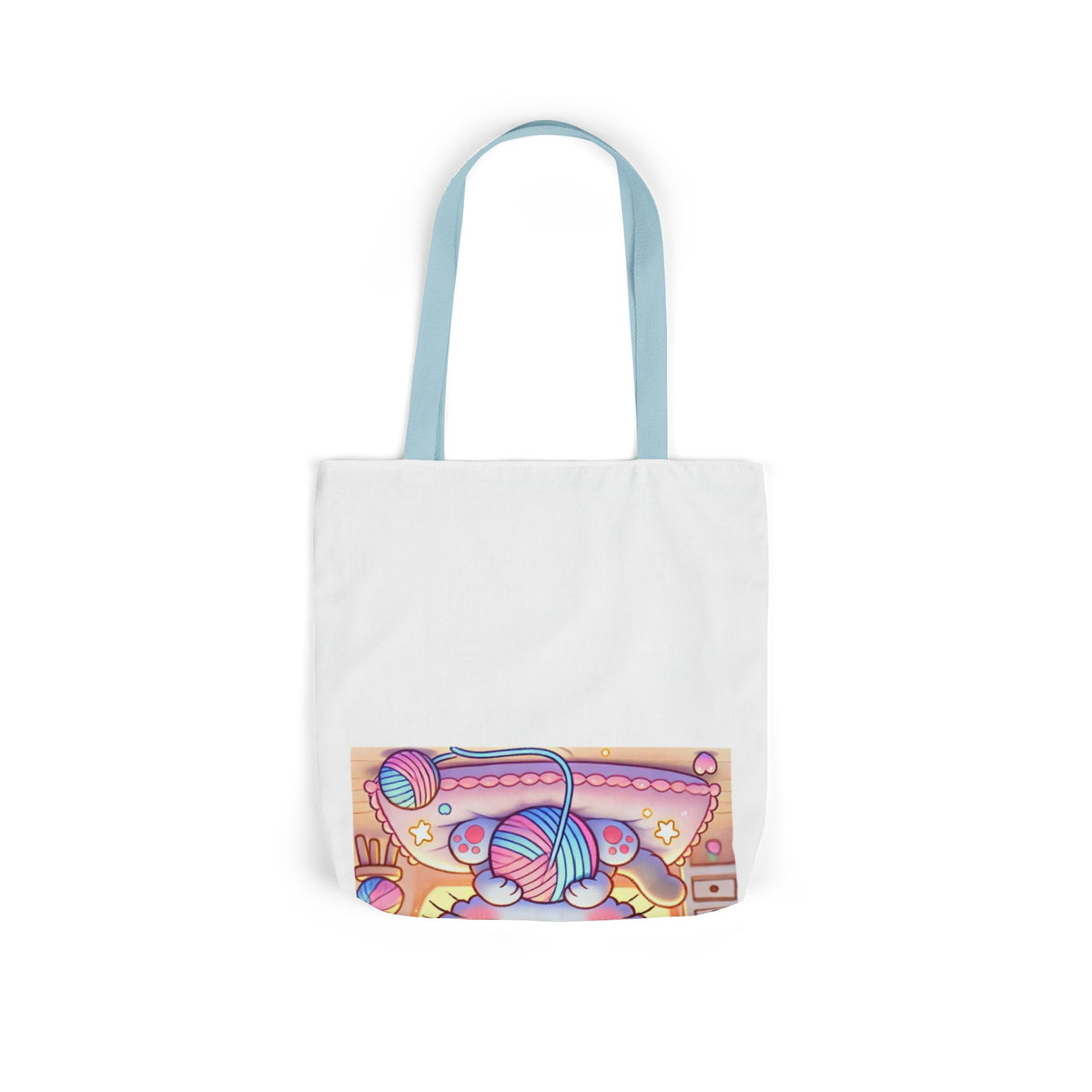 Cozy Kawaii Knitting Cat Pastel Yarn Canvas Tote Bag