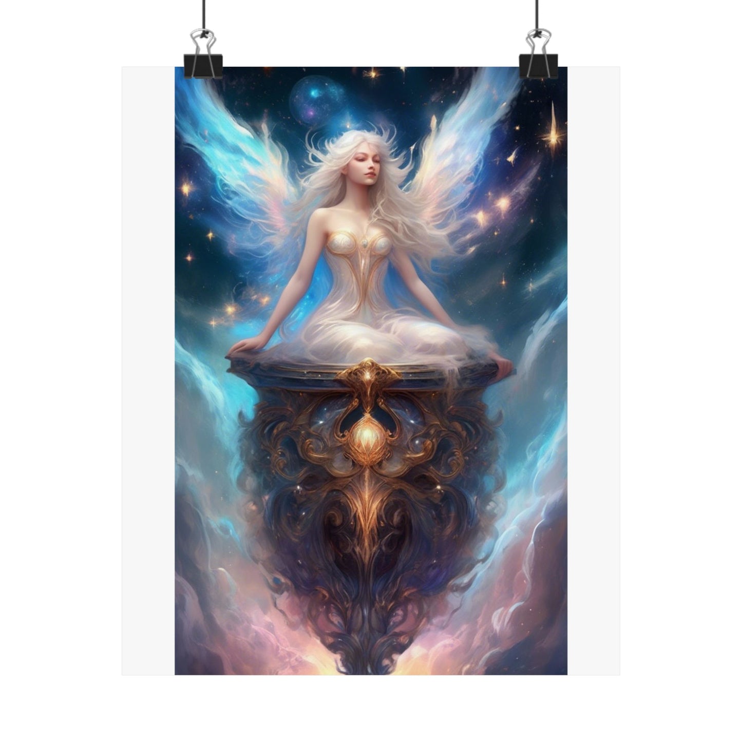 Celestial Winged Meditation Fantasy Portrait Poster