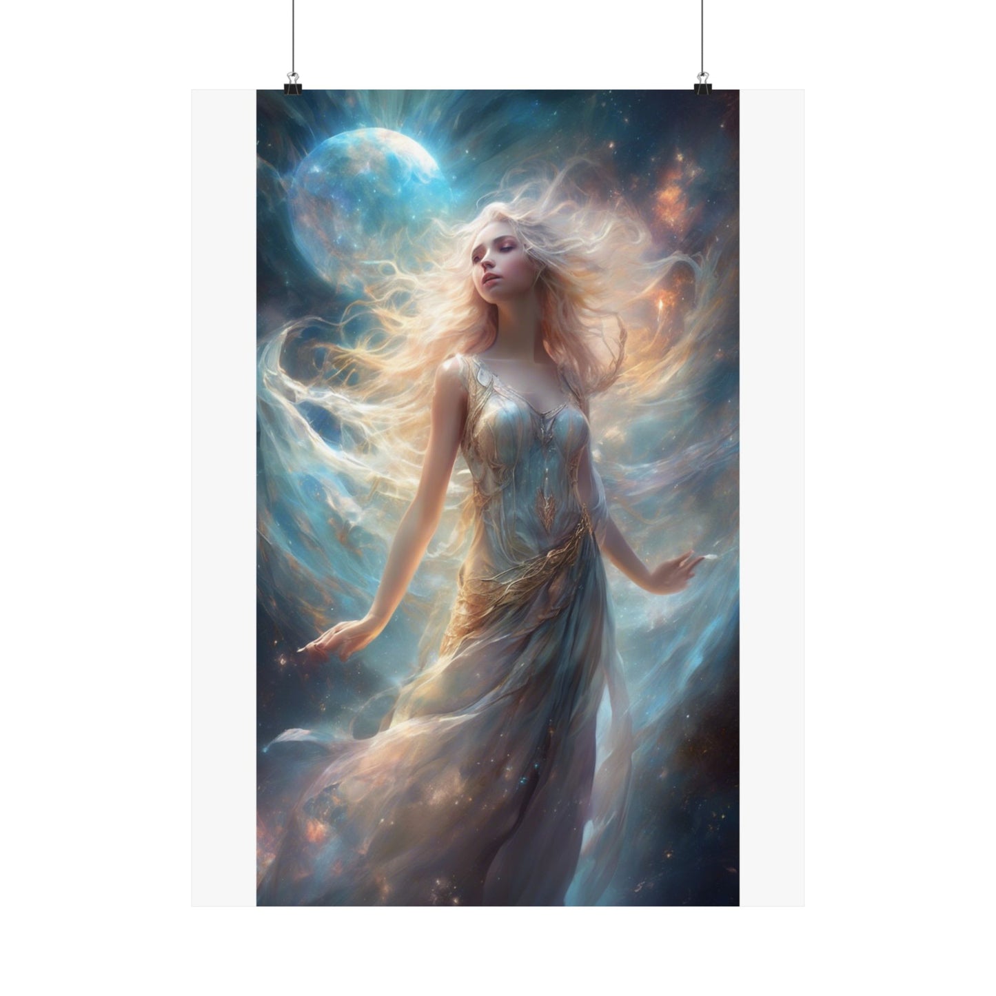 Moonlit Celestial Maiden Fantasy Portrait Poster