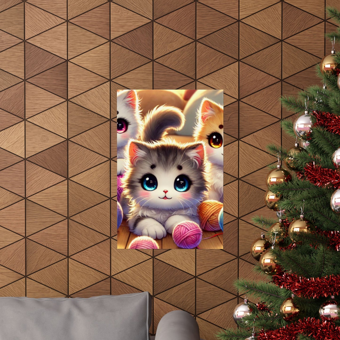 Cozy Yarn Kittens Cute Cat Poster Knitting Room Wall Art Decor