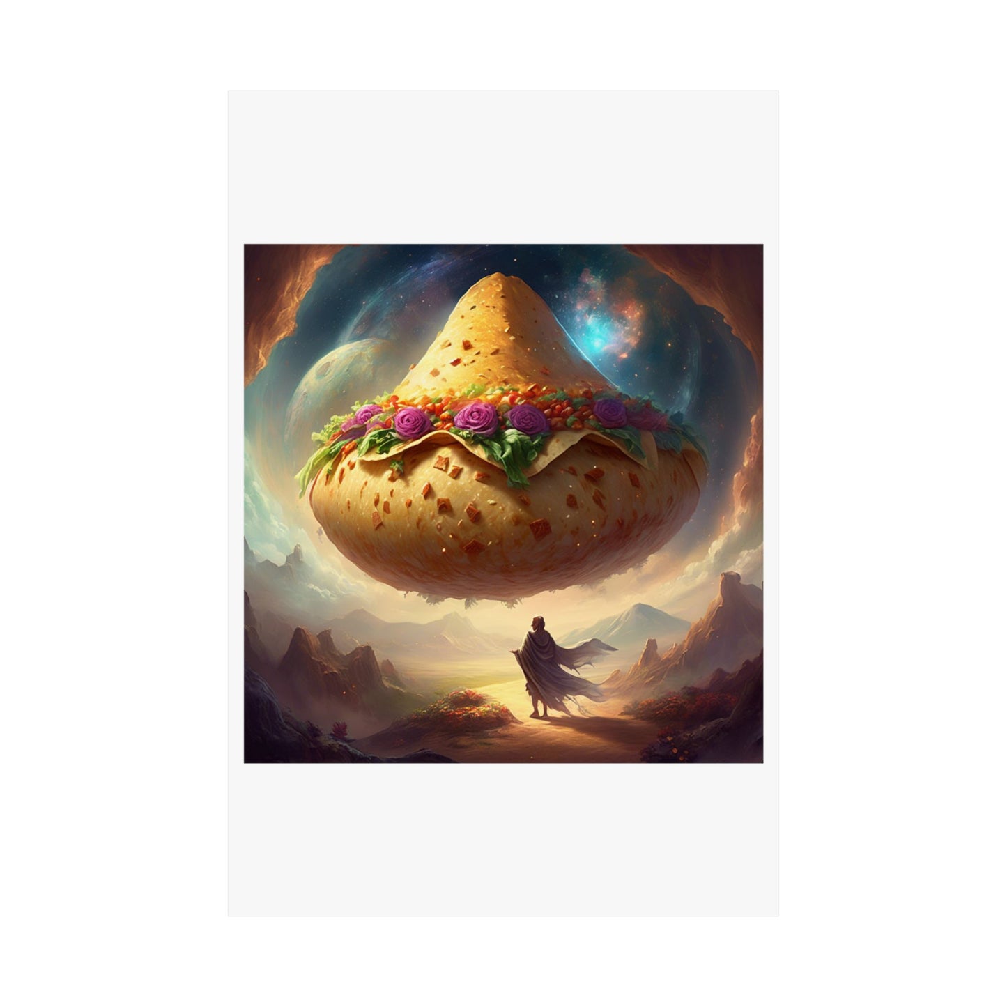 Cosmic Taco Planetoid Surreal Food Fantasy Art Poster