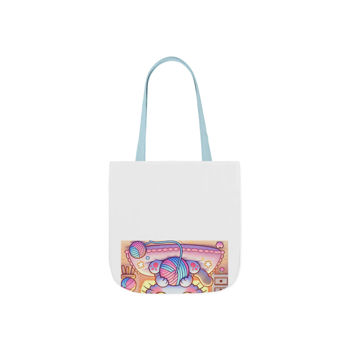 Cozy Kawaii Knitting Cat Pastel Yarn Canvas Tote Bag