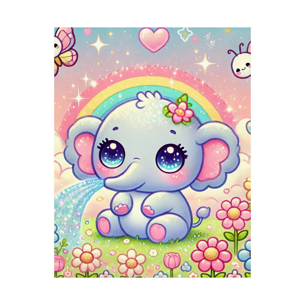 Pastel Rainbow Baby Elephant Floral Wall Art Poster